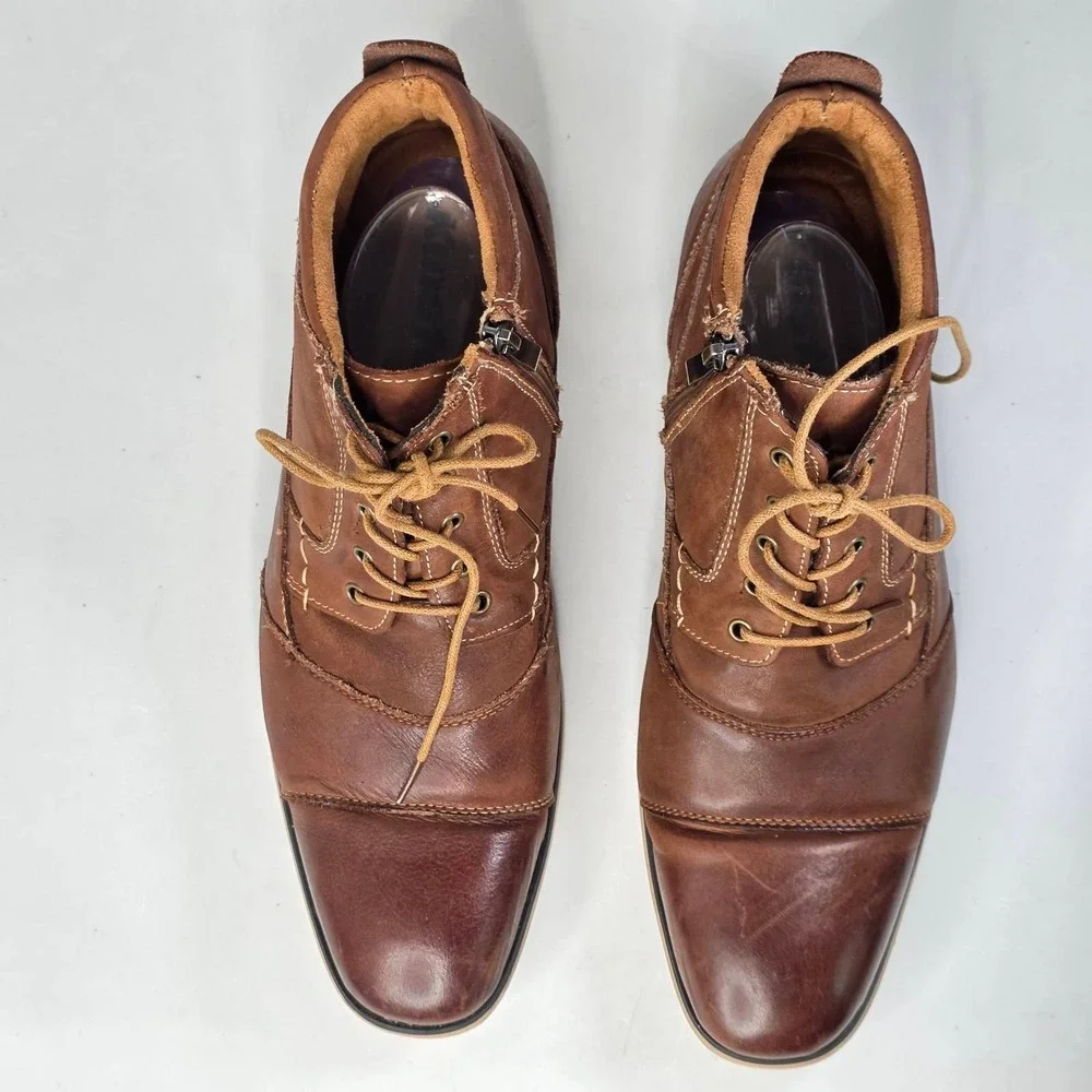 Kunsto Boots Men's Size 12 Tan Leather Cap Toe Side Zip Arch Support Shoes